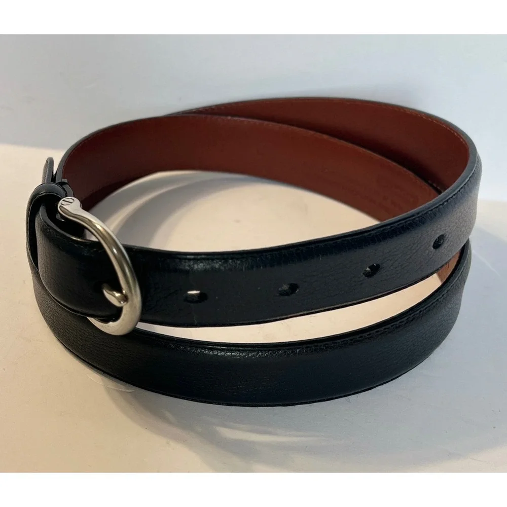 Coach Vintage Black Italian Calfskin Leather Belt 32 80cm Solid Brass Italy 3701